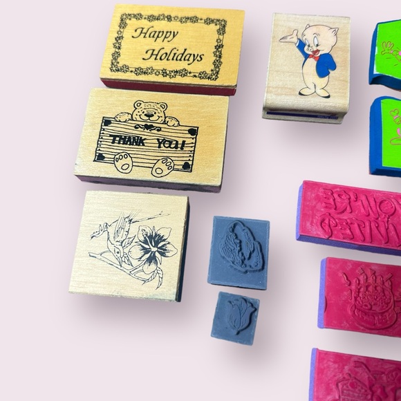 Set of 25 Miscellaneous Rubber Stamps Holiday Thank You Porky The Pig Flowers - Picture 3 of 11